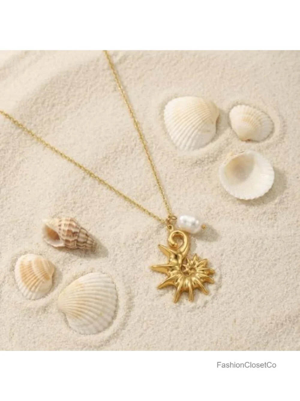 Gold Plated Conch Pendant Necklace Boho Seashell Charm